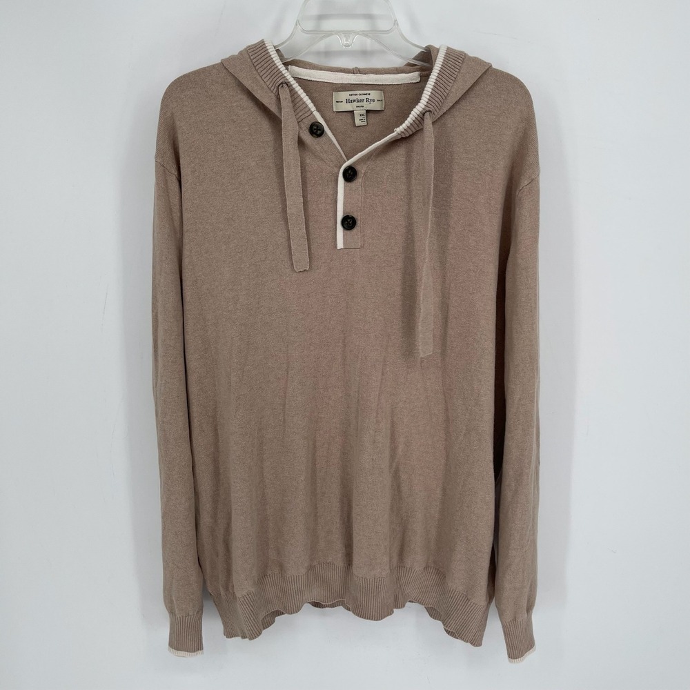 Hawker Rye Men's Tan Cotton Cashmere Blend Henley Hoodie Sweatshirt Size XXL